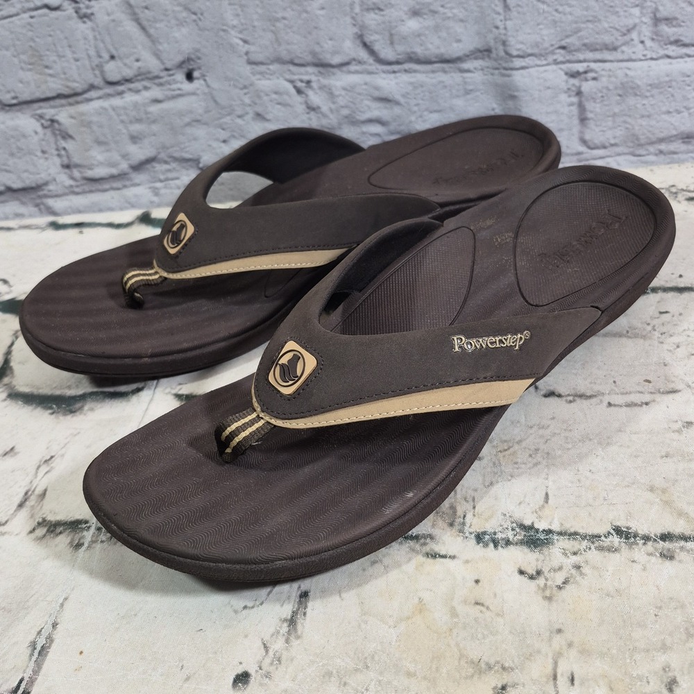 Powerstep Men's Fusion Recovery Sandals Flip Flop‎ Tan Brown Sz 14